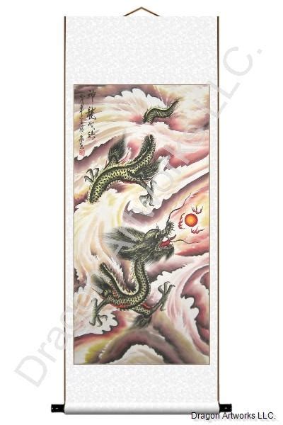 Golden Dragon Chinese Scroll Painting