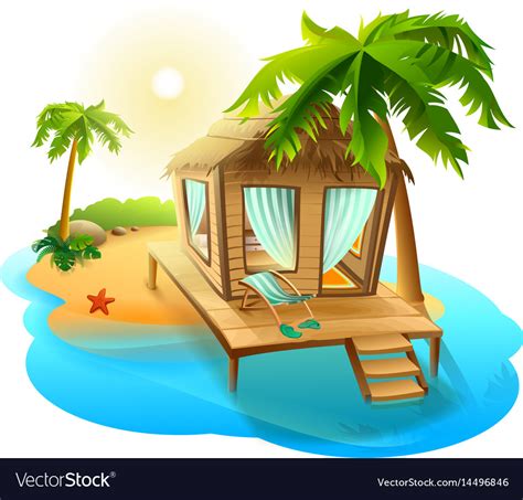 Beach vacation thatched hut bungalow on tropical Vector Image