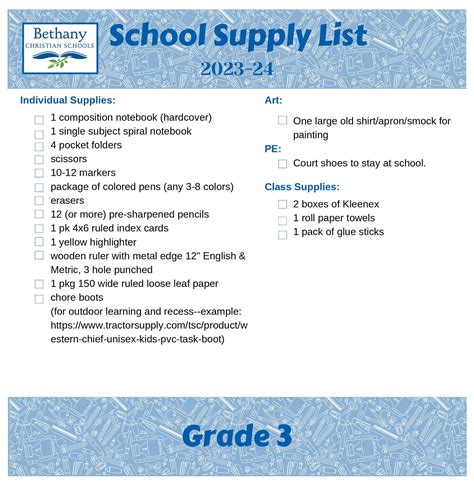 Back to School Supply Lists – Current Bethany Families – Bethany Christian Schools