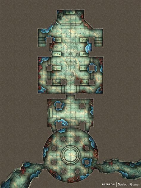 Free Multi-Level TTRPG Battlemap with Adventure – Sunken Coastal Temple