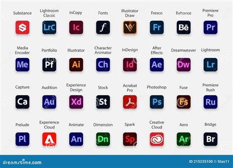 Adobe Products Icon Collection. Set of Adobe Logo Editorial Image ...