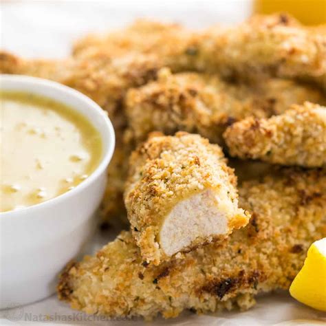 Baked Breaded Chicken Strips Recipe with Honey Mustard Dip