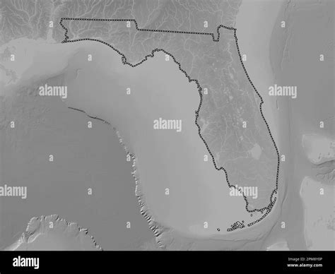 Florida, state of United States of America. Grayscale elevation map with lakes and rivers Stock ...