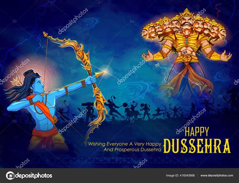 Lord Rama killing Ravana in Dussehra Navratri festival of India poster ...