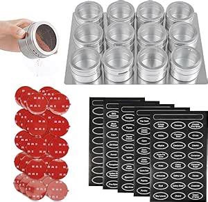 FOCCTS Magnetic Spice Tins 12, Magnetic Spice Jars Containers with Shaker Lids, Stainless Steel ...