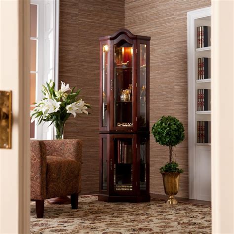 Amazon.com - Southern Enterprises Lighted Corner Display Cabinet, Mahogany - Curio Cabinets