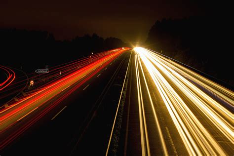 Free picture: lights, night, highway, highway, speed, car
