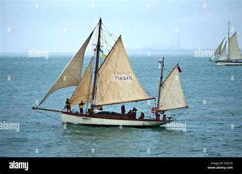 Southend, UK. 11 June, 2012. Small sailing ship crewed by young people just after the start line ...