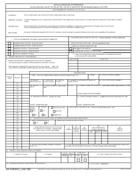 DA Form 61 - Fill Out, Sign Online and Download Fillable PDF | Templateroller