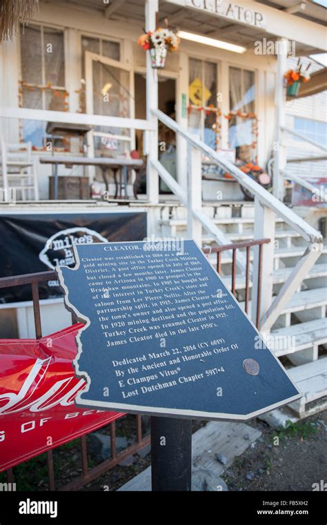 An historical marker in front of the Cleator General Store, Cleator, Arizona, USA Stock Photo ...