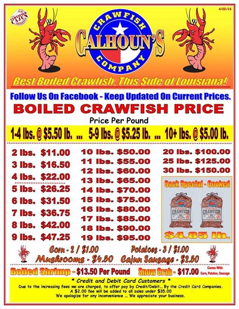 Online Menu of Calhoun's Crawfish Co, Baytown, TX