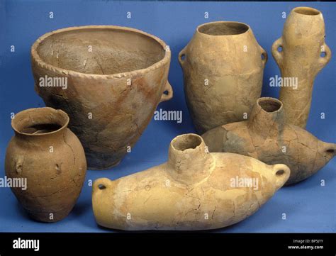 4383. GILAT, CHALCOLITHIC PERIOD POTTERY, TWO CHURNS (FRONT) AND LARGE CONTAINERS, C. 4TH ...