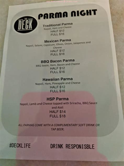 Menu at The Deck pub & bar, Shepparton