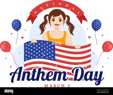 National Anthem Day on March 3 Illustration with United States of America Flag for Web Banner or ...