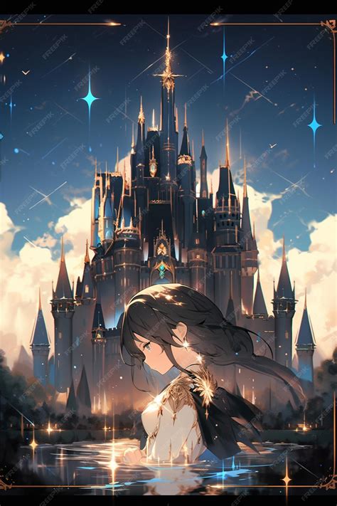 Premium AI Image | Anime girl in front of a castle with a sky background generative ai