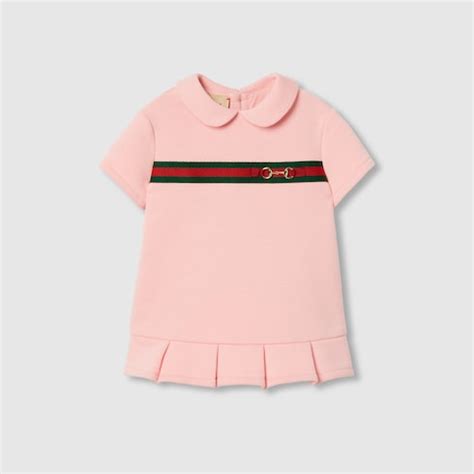 Baby cotton dress with Web in pink | GUCCI® US