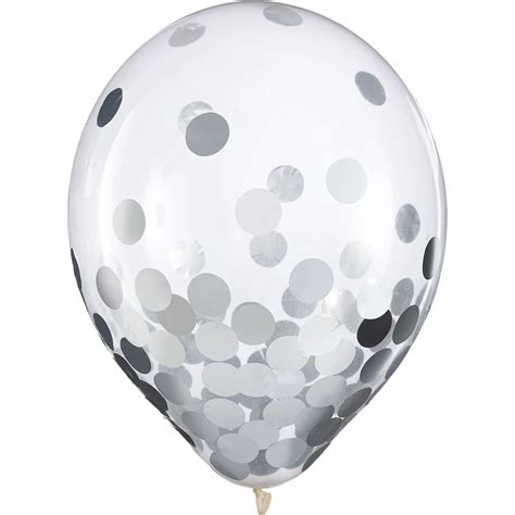 Silver Latex Confetti Balloons 12in Flat-Unfilled 6ct - Litin's Party Value