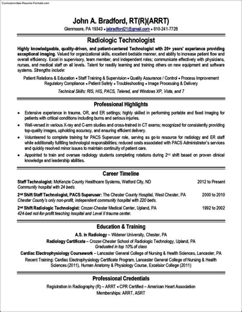 Radiologic Technologist Resume Templates - Free Samples , Examples & Format Resume / Curruculum ...