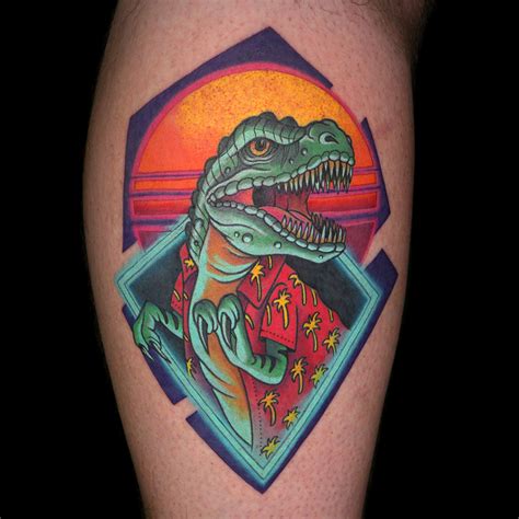 Dinosaur & Neon Light Tattoo by Hiram Casas | Light tattoo, Neon tattoo, Tattoos