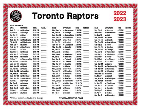 Printable 2022-2023 Toronto Raptors Schedule