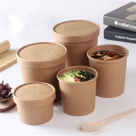 Biodegradable Kraft Paper Hot Soup Container Take out Food Packaging ...