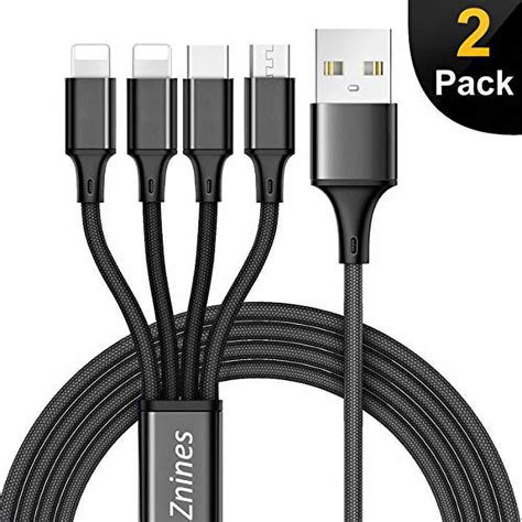 Multi Charging Cable, Multi Charger Cable 2Pack 4FT Nylon Braided Universal 4 in 1 Multiple USB ...