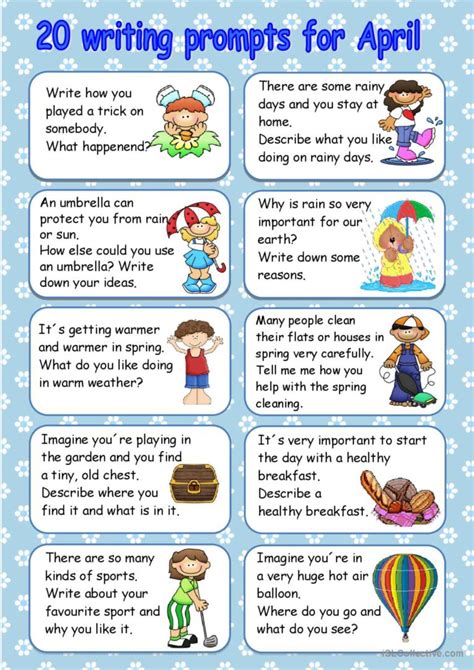 20 writing prompts for April creativ…: English ESL worksheets pdf & doc