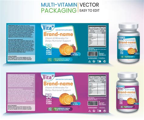 Multivitamin Label, Vitamin pack, Supplement labels, Vector bottle ...