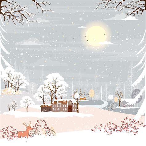 Winter landscape in village at night in countryside background,Vector ...