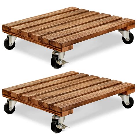 Buy 2 Pack Caddy Wooden Stand with Wheels 12 Inch Square Roller with ...