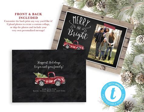 Red Truck Christmas Card with Photo Template Printable Xmas | Etsy