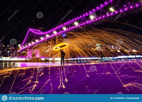 Brisbane bridge night editorial stock image. Image of skyline - 141442989