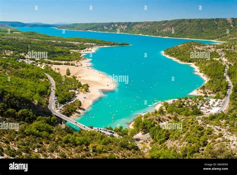 Aerial view of the lake of Sainte Croix in Provence (France Stock Photo ...