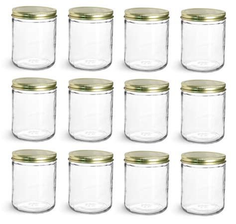 NMS 16 Ounce Glass Wide Mouth Straight-Sided Canning Jars - Case of 12 - With Gold Lids > North ...