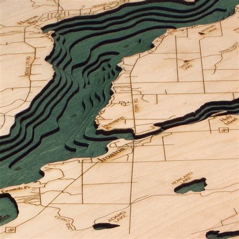 Lake Charlevoix Wooden Map Art | Topographic 3D Chart