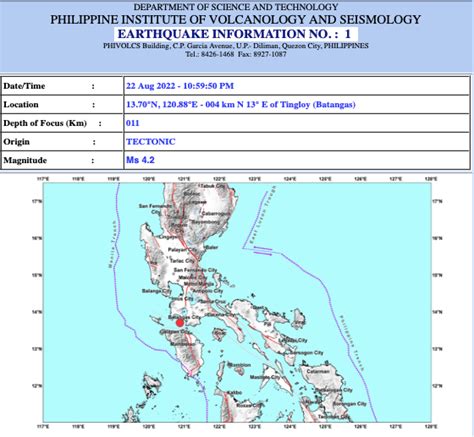 Magnitude 4.1 earthquake hits Batangas | Inquirer News