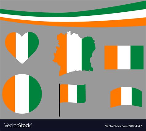 Ivory coast flag map ribbon and heart icons Vector Image