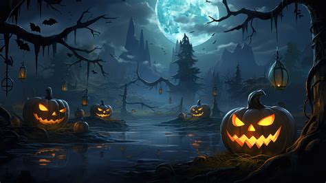 Halloween Night Full Moon 4K #7041m Wallpaper PC Desktop