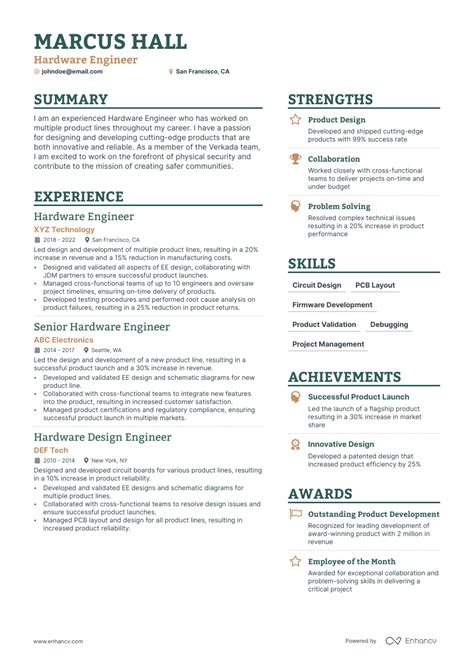 5 Hardware Engineer Resume Examples & Guide for 2023