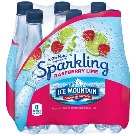 Ice Mountain Natural Sparkling Raspberry Lime Spring Water, 16.9 Fl. Oz., 6 Count - Walmart.com