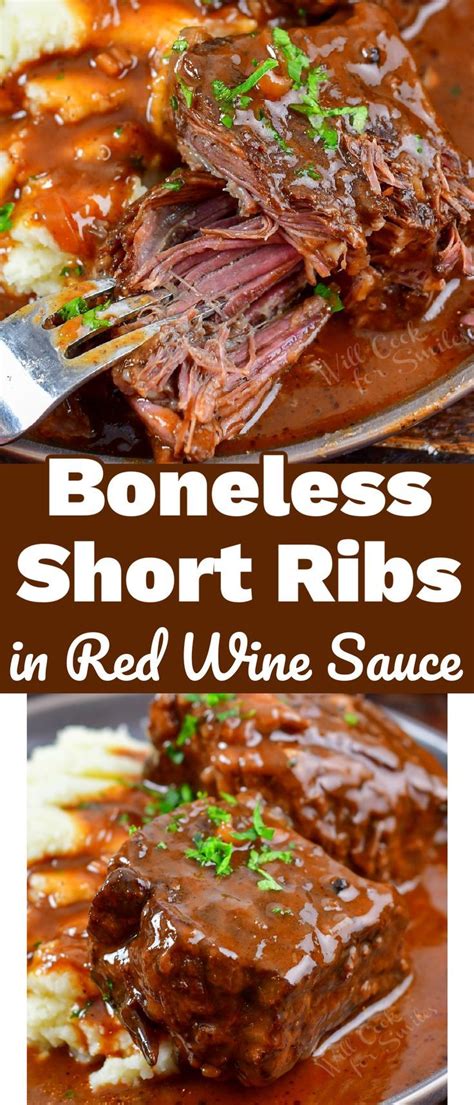 Boneless Short Ribs with Red Wine Sauce | Beef ribs recipe, Braised ...