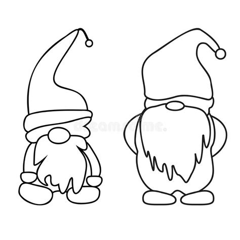 Doodle illustration with gnome outline christmas. Vector gnomes cartoons, black silhouettes ...