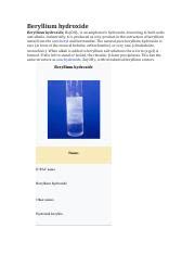 Beryllium hydroxide.pdf - Beryllium hydroxide Beryllium hydroxide Be OH 2 is an amphoteric ...