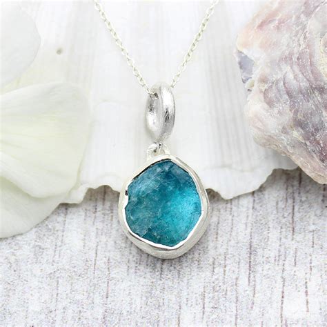 Apatite Natural Gemstone Handmade Ladies Silver Pendant - Poppy Jewellery