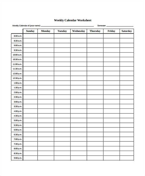 Blank Printable Weekly Schedule Template | DocTemplates