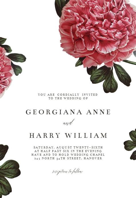 Classic Peonies - Wedding Invitation Template (Free) | Greetings Island