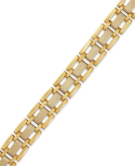 Macy's Us Men's Two-tone Link Bracelet In 10k Gold in Gold for Men (Yellow Gold) | Lyst