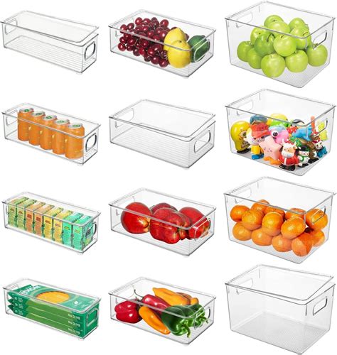 Refrigerator Organizer Bins with Lids, 12 Pack Plastic Freezer Organiz ...