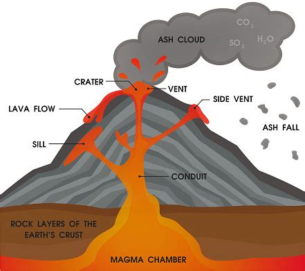 Volcano Anatomy Diagram Vector Illustration Stock Illustration - Download Image Now - iStock