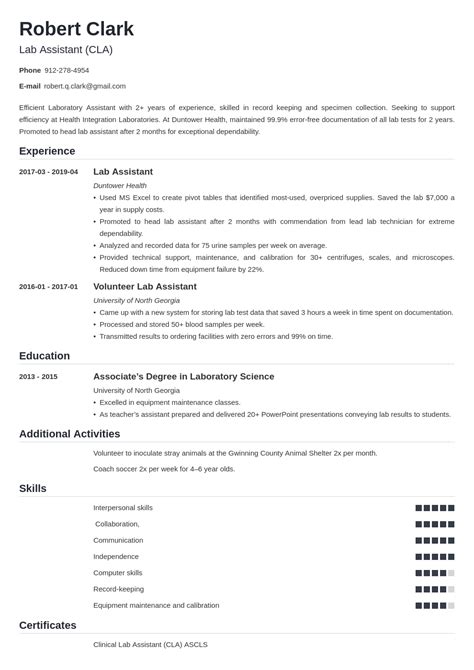 Lab Assistant Resume Sample [with Laboratory Skills]